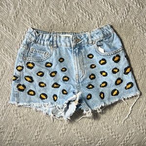 zara kids leopard print jean shorts